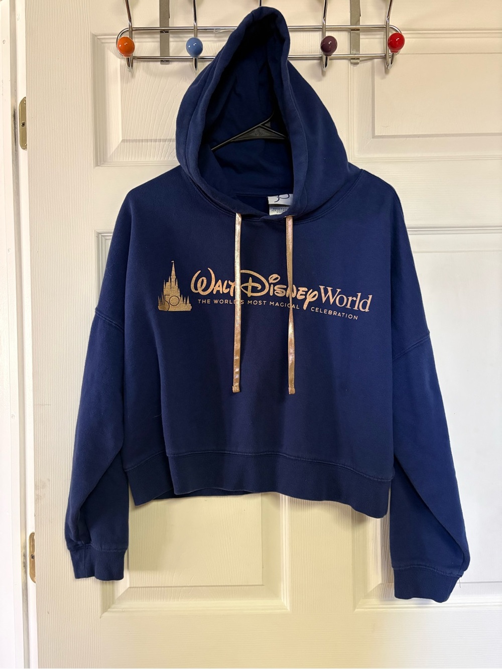 Disney 50th anni. Navy Pullover Hoodie with Gold Accents cropped oversized